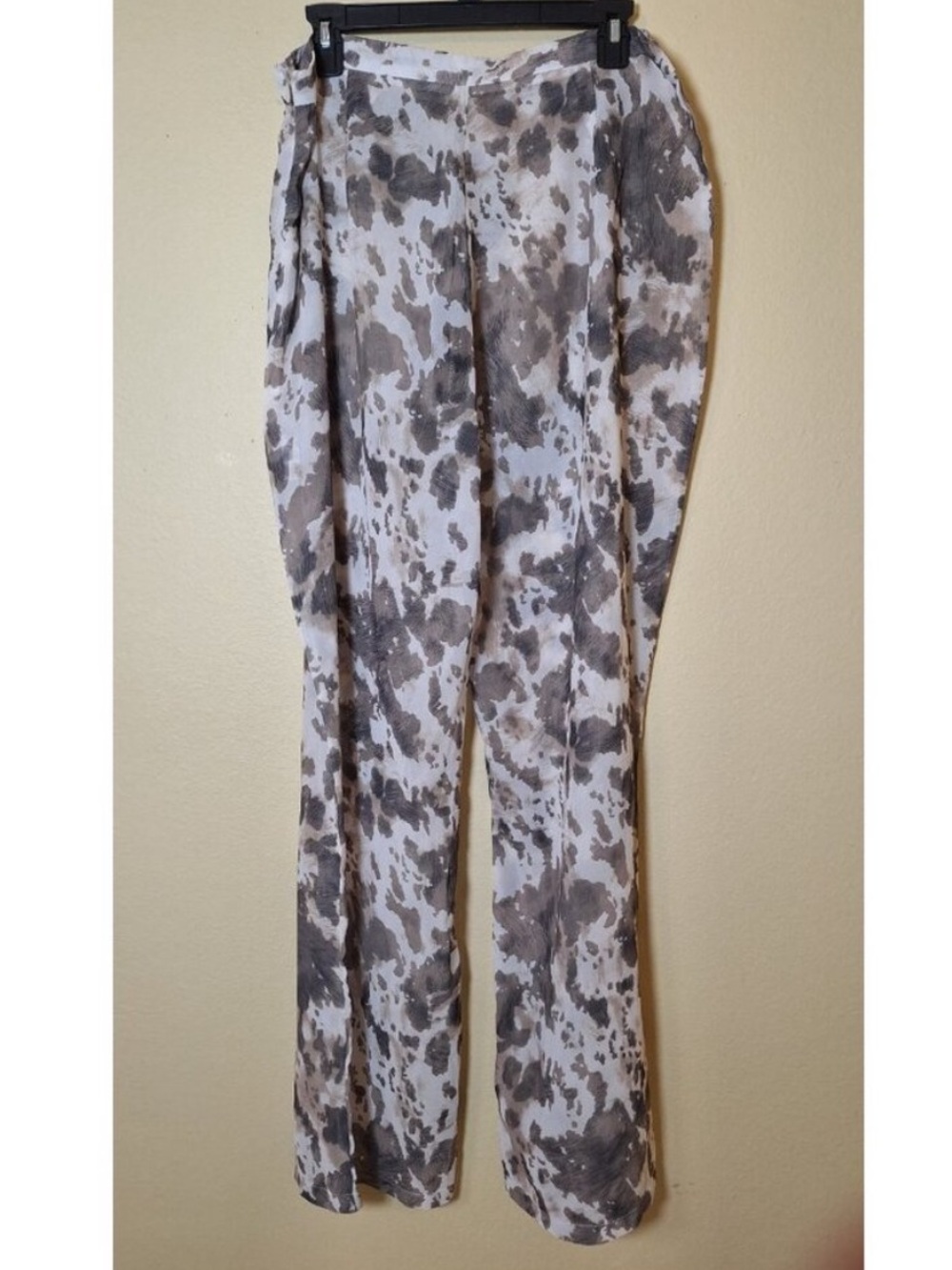 PrettyLittleThing Sheer Brown Cow Print Wide Leg Pants Size 14 Resort Beach - Picture 5 of 8